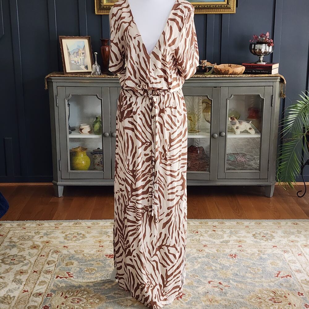 NAF NAF Paris Animal Print Deep-V Maxi Dress M Resort Cruise